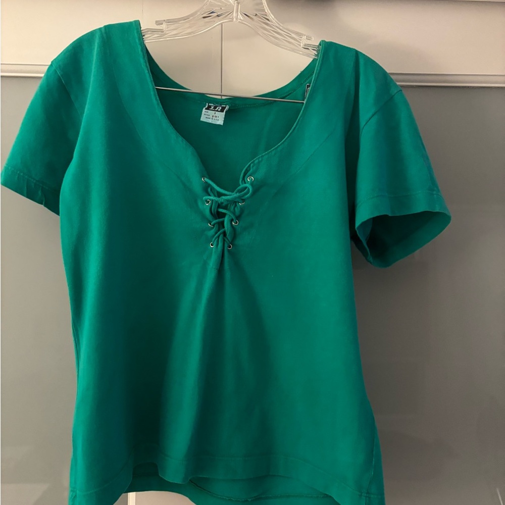 Women's Teal Lace-Up Top